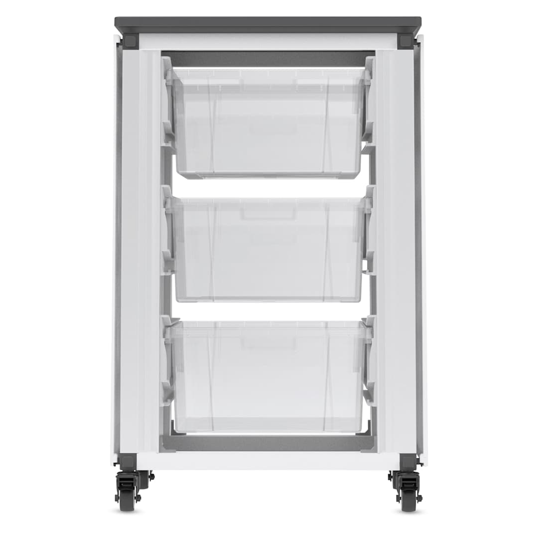 Open in modal - Modular Storage Cabinet, front view of the single module with 3 large binds. 