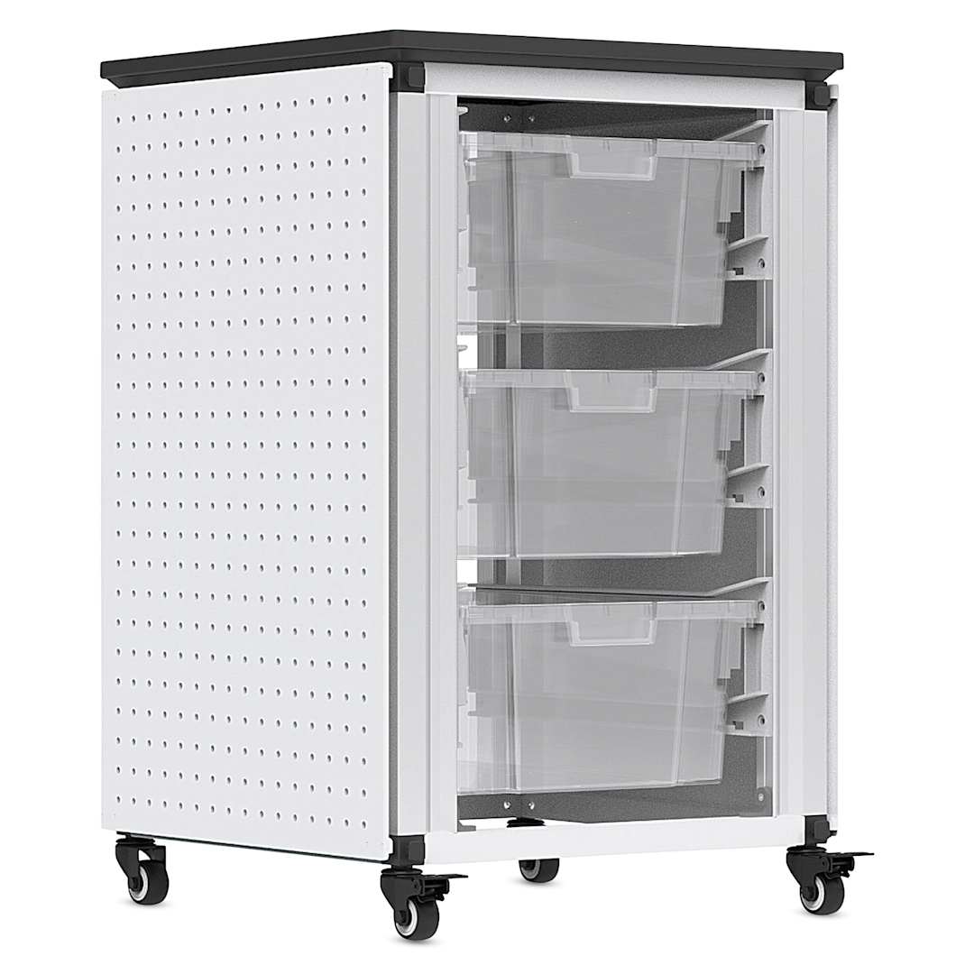 Open in modal - Modular Storage Cabinet, pegboard side of the single module with 3 large binds. 