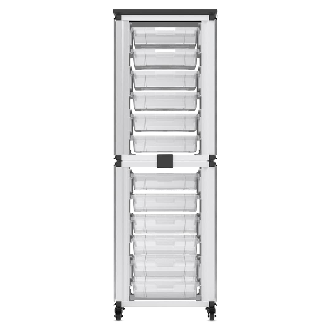 Open in modal - Modular Storage Cabinet, front view of the 2 stacked module with 12 small bins.