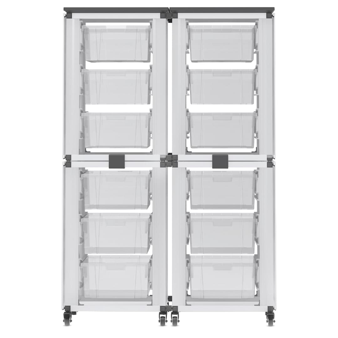 Open in modal - Modular Storage Cabinet, front view of the 4 stacked module with 12 large bins.