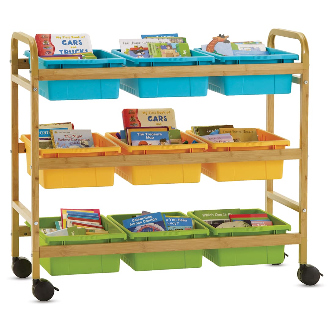 Open in modal - Copernicus Bamboo Book Browser Cart - Vibrant Cool, 9 Bins, front