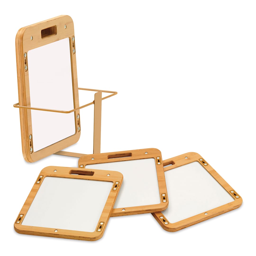 Open in modal - Copernicus Collaboration Whiteboard - Slate Kit of 4, three slates laid out and one inside of rack