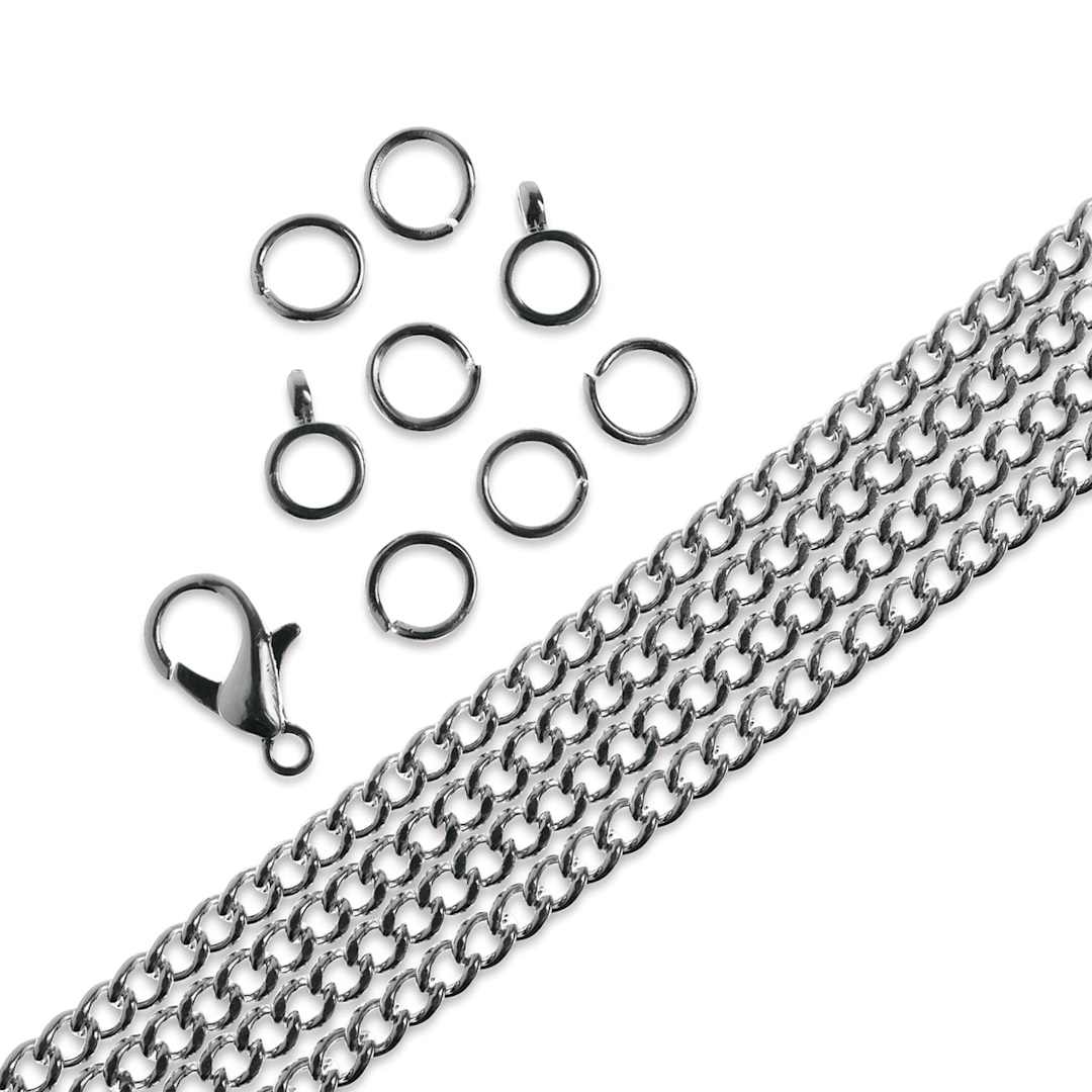 Open in modal - John Bead Curb Chain and Findings Set - 3 mm, Silver (Out of packaging)