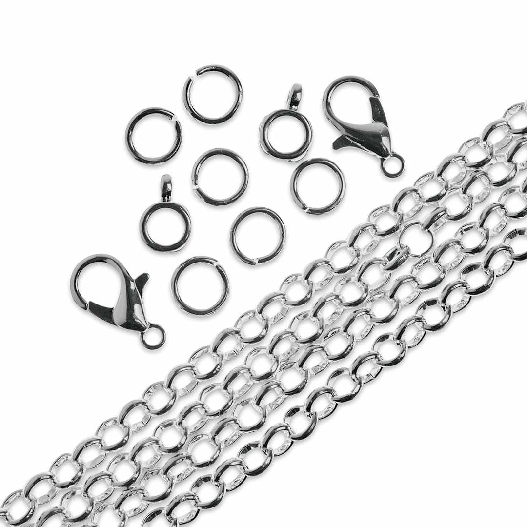 Open in modal - John Bead Rolo Cable Chain and Findings Set - 4 mm, Silver (Out of packaging)