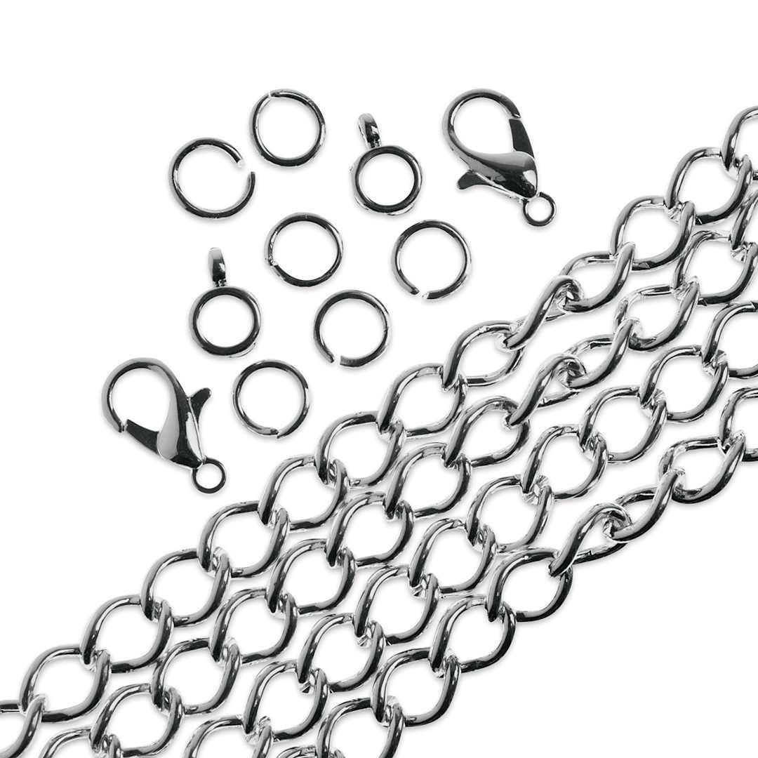 Open in modal - John Bead Curb Chain and Findings Set - 5 mm, Silver (Out of packaging)