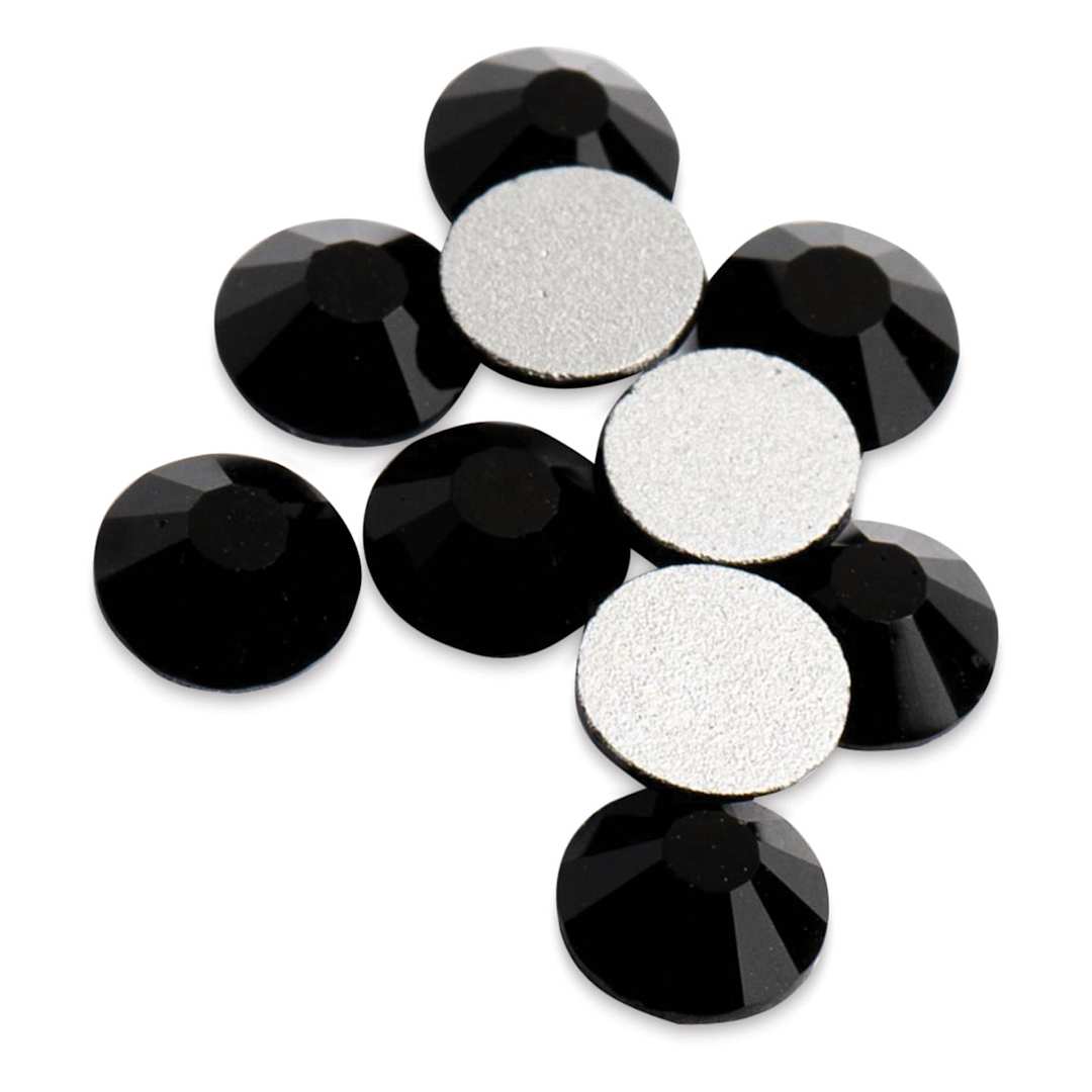 Open in modal - John Bead Crystal Lane Flat Back Rhinestones - Jet, 4.7 mm, (Close-up of front and back of rhinestones)