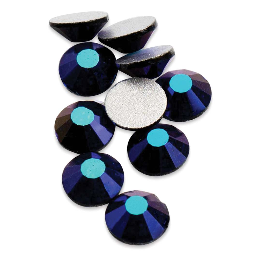 Open in modal - John Bead Crystal Lane Flat Back Rhinestones - Jet, AB, 4.7 mm, (Close-up of front and back of rhinestones)