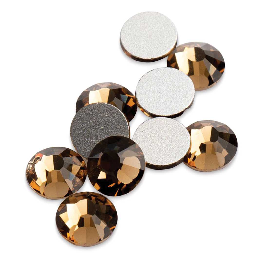 Open in modal - John Bead Crystal Lane Flat Back Rhinestones - Smoked Topaz, 4.7 mm, (Close-up of front and back of rhinestones)