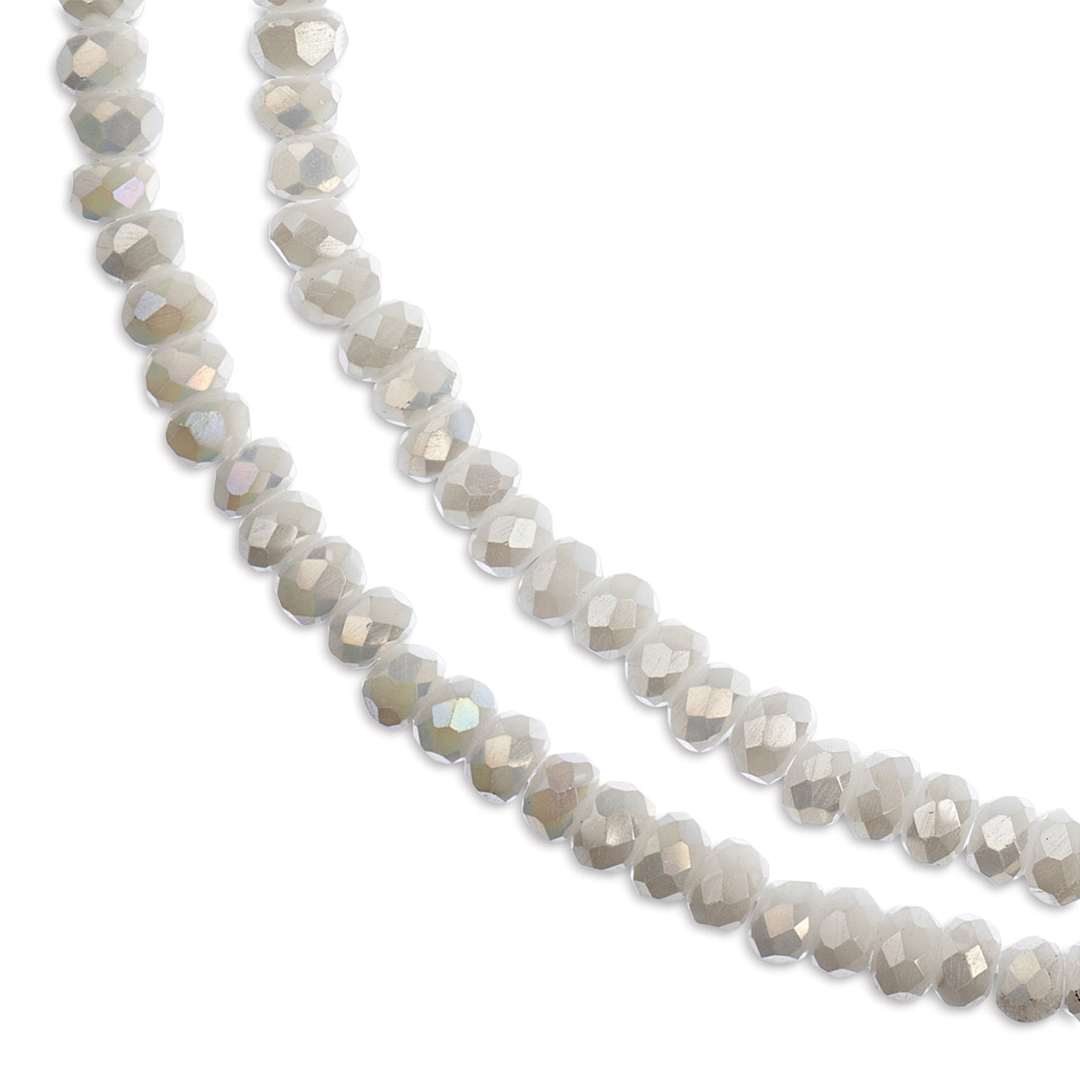 Open in modal - John Bead Crystal Lane Rondelle Bead Strands - White, Opaque, AB, 7" (Close-up of beads)