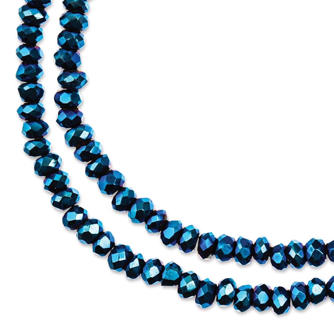 Open in modal - John Bead Crystal Lane Rondelle Bead Strands - Blue, Opaque, Iris, 7" (Close-up of beads)
