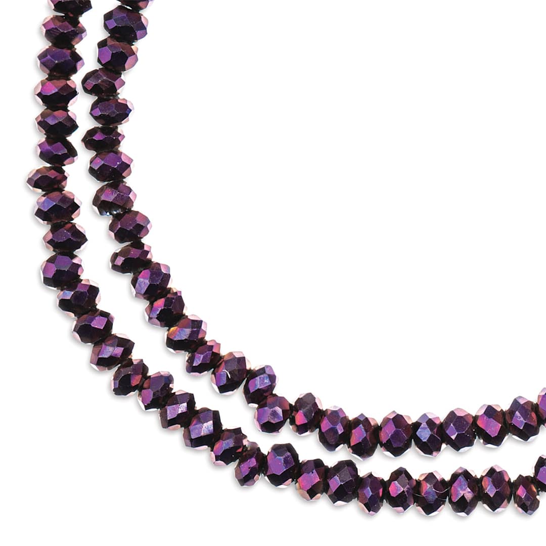 Open in modal - John Bead Crystal Lane Rondelle Bead Strands - Purple, Opaque, Iris, 7" (Close-up of beads)