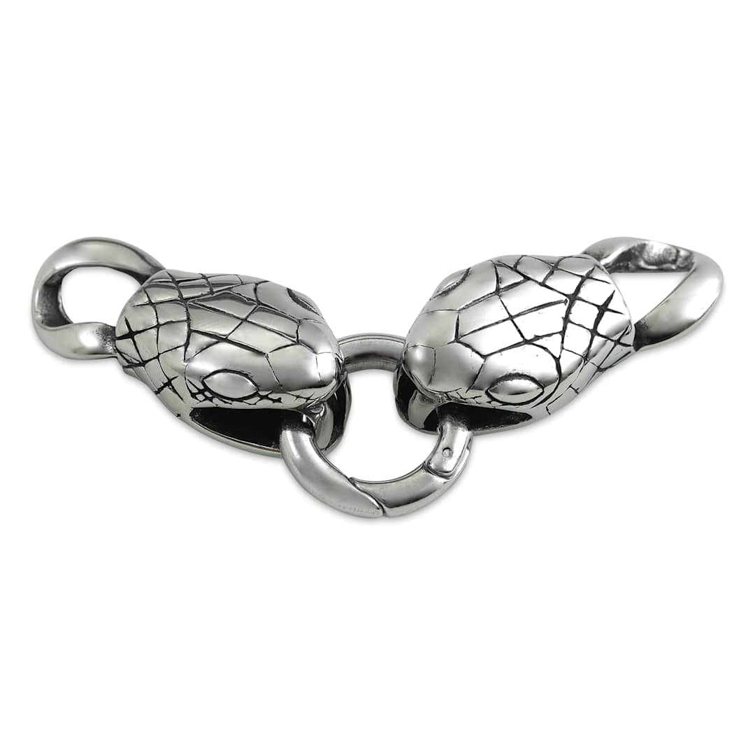 Open in modal - John Bead Stainless Steel Antique Silver Clasp - Snake Head, 34 x 15 mm, facing forward