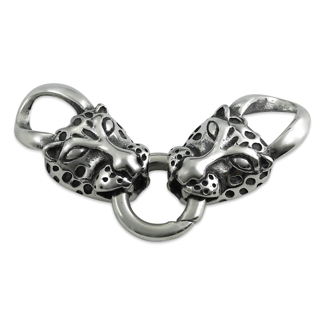 Open in modal - John Bead Stainless Steel Antique Silver Clasp - Leopard Head, 32 x 17 mm, facing forward