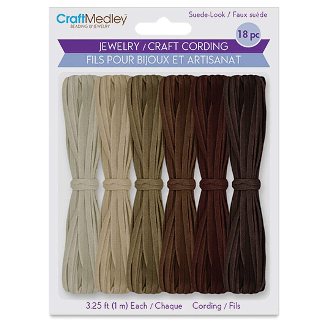 Open in modal - Craft Medley Faux Suede Jewelry Craft Cord Set - Brown Scale, Pkg of 18 (front of packaging)