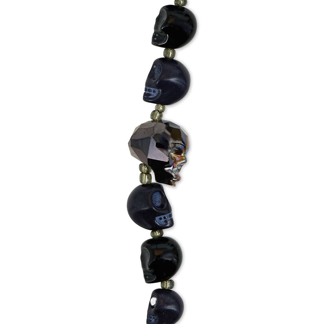 Open in modal - John Bead Assorted Skull Bead Strand - Black, 6-1/2" Length, close-up