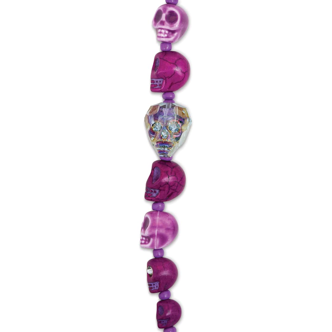 Open in modal - John Bead Assorted Skull Bead Strand - Purple, 6-1/2" Length, close-up