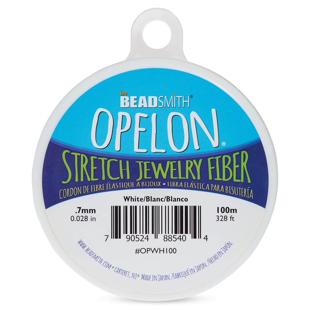 Open in modal - Beadsmith Opelon Stretch Jewelry Fiber - White, 100 m, front of the packaging
