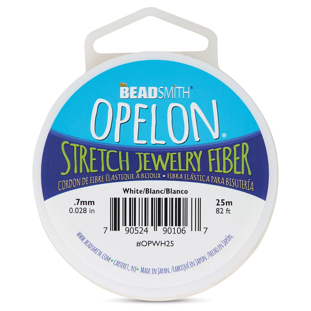 Open in modal - Beadsmith Opelon Stretch Jewelry Fiber - White, 25 m, front of the packaging