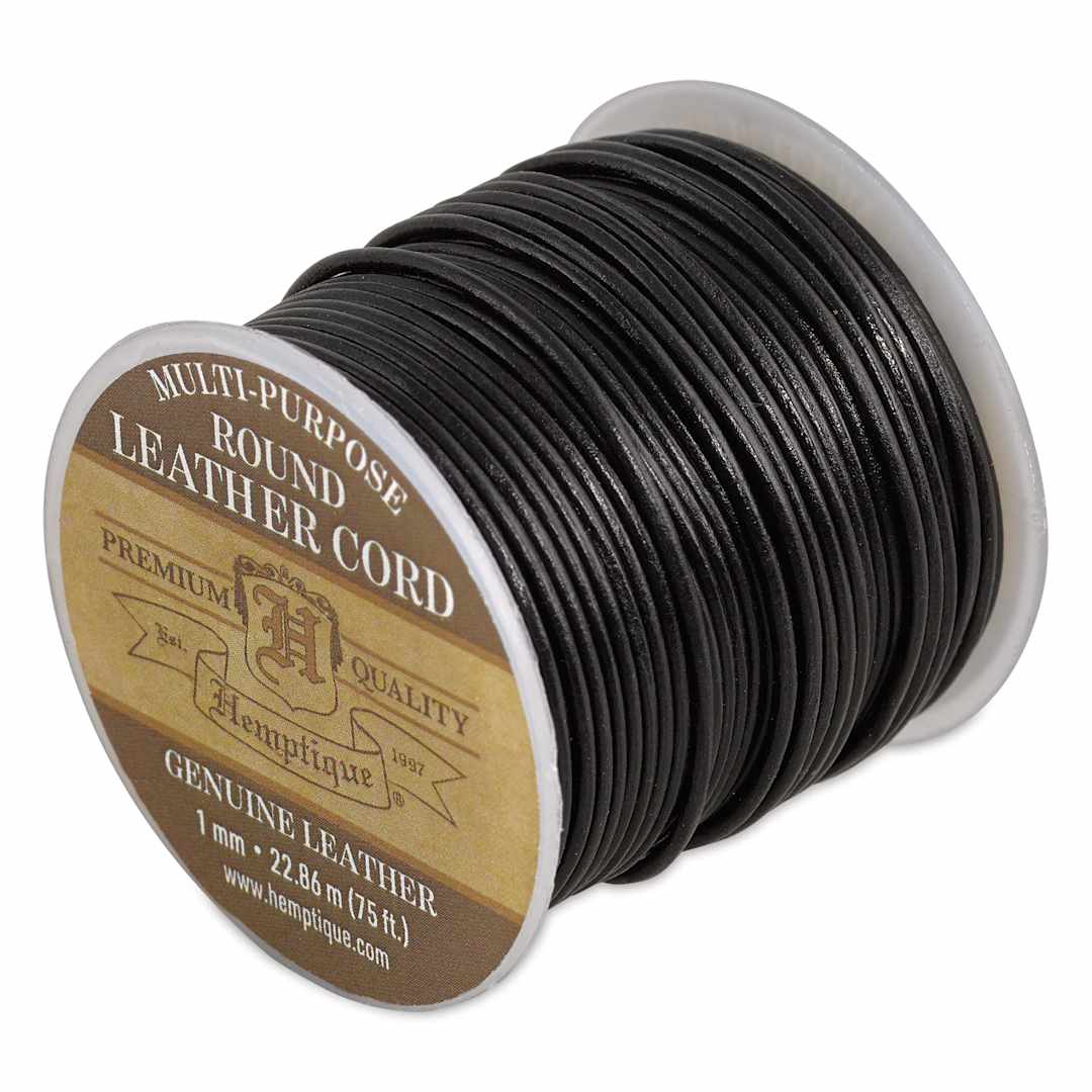 Open in modal - Hemptique Round Leather Cord - Black, 1 mm