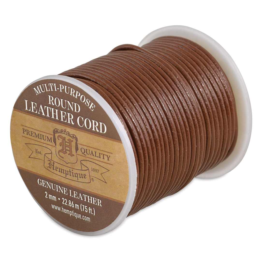 Open in modal - Hemptique Round Leather Cord - Brown, 2 mm