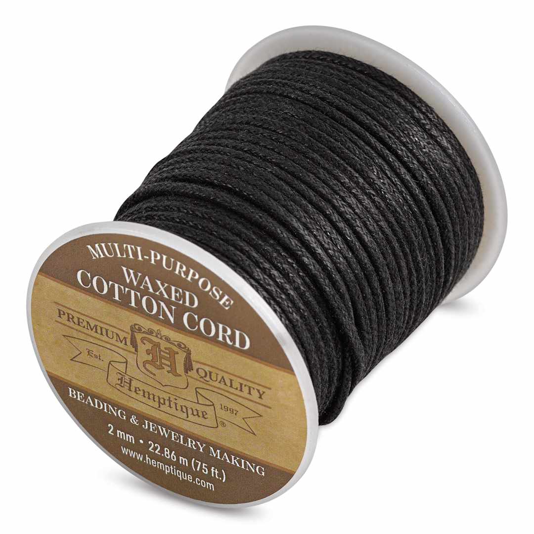 Open in modal - Hemptique Waxed Cotton Cord - Black, 2 mm