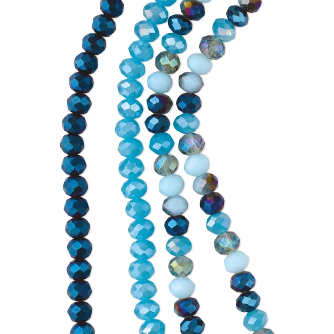 Open in modal - John Bead DIY Designer Glass Bead Strand - Faceted Rondelle, Blue, 4 mm x 6 mm close-up
