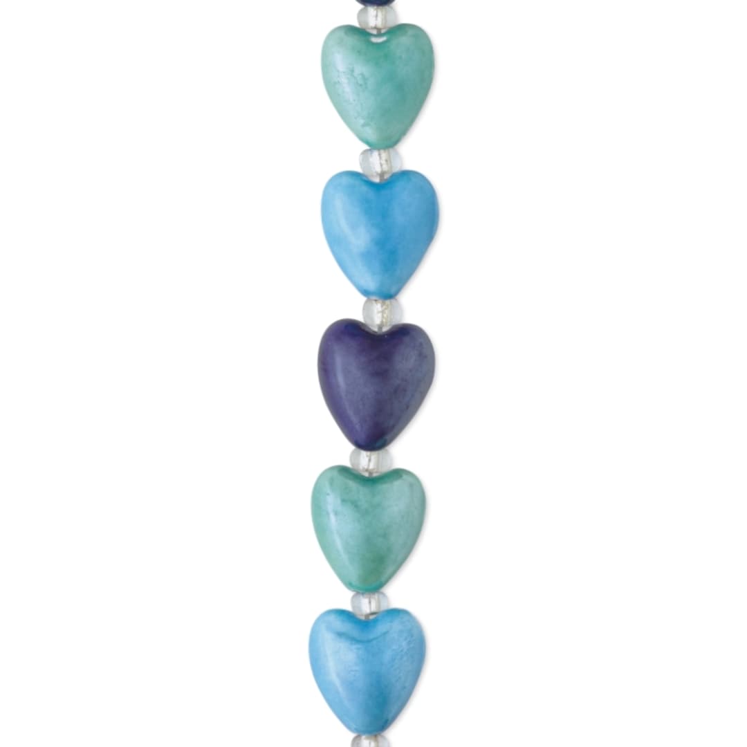 Open in modal - John Bead DIY Designer Bead Strand - Ceramic Hearts, Blue, 12 mm x 9 mm close-up