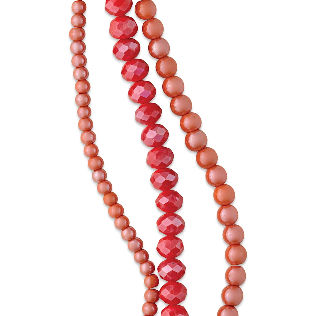 Open in modal - John Bead DIY Designer Glass Bead Strand - Faceted Rondelle and Round, Orange close-up