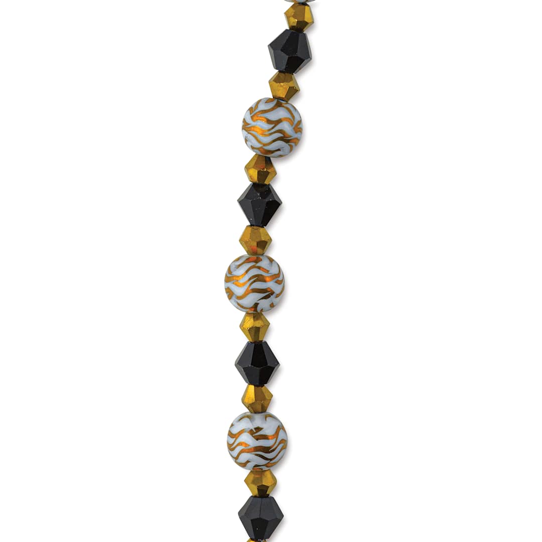 Open in modal - John Bead DIY Designer Glass Bead Strand - Etched Gold on White Spheres, Black and Gold close-up