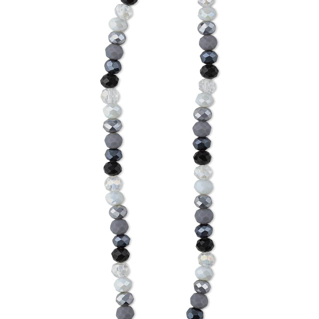 Open in modal - John Bead DIY Designer Glass Bead Strand - Faceted Rondelle, Gray, 6 mm close-up