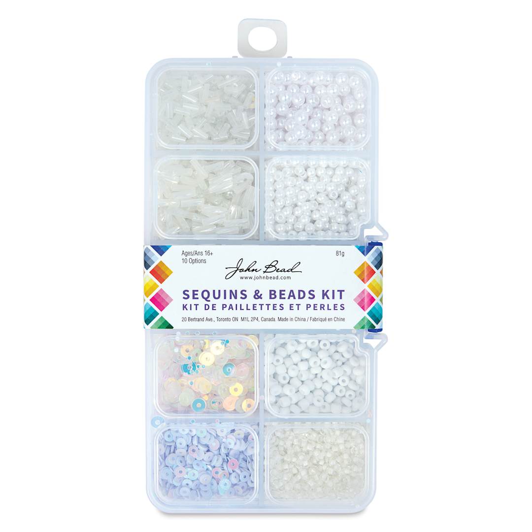 Open in modal - John Bead Sequins & Beads Kit - White, 81 g front of packaging