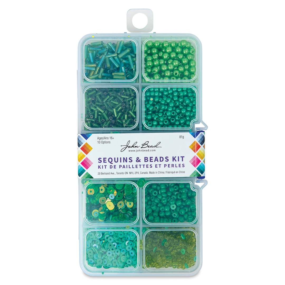 Open in modal - John Bead Sequins & Beads Kit - Green, 81 g front of packaging
