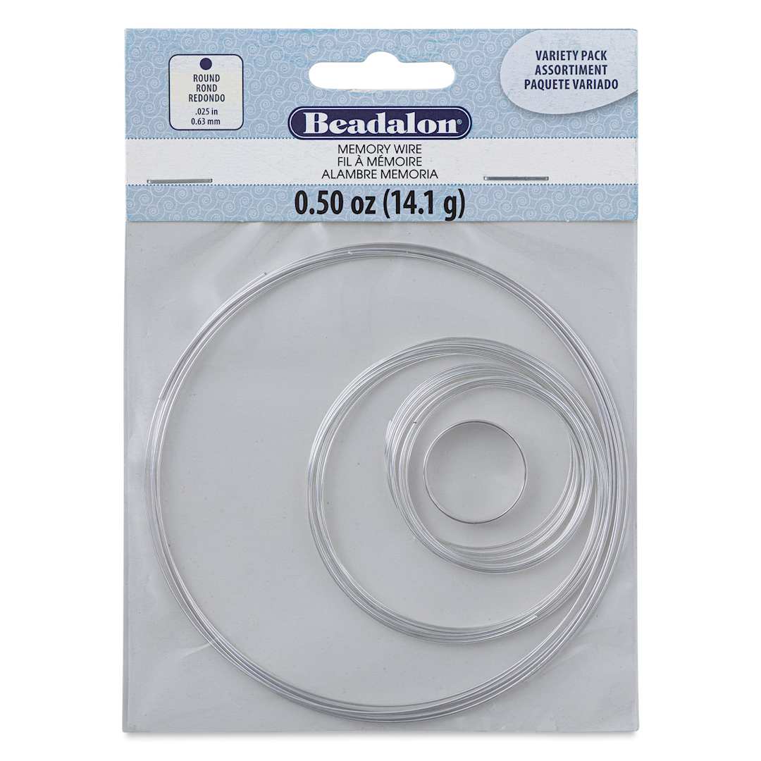 Open in modal - Beadalon Plated Memory Wire - Assorted Sizes, Silver Plated, 1/2 oz front of packaging