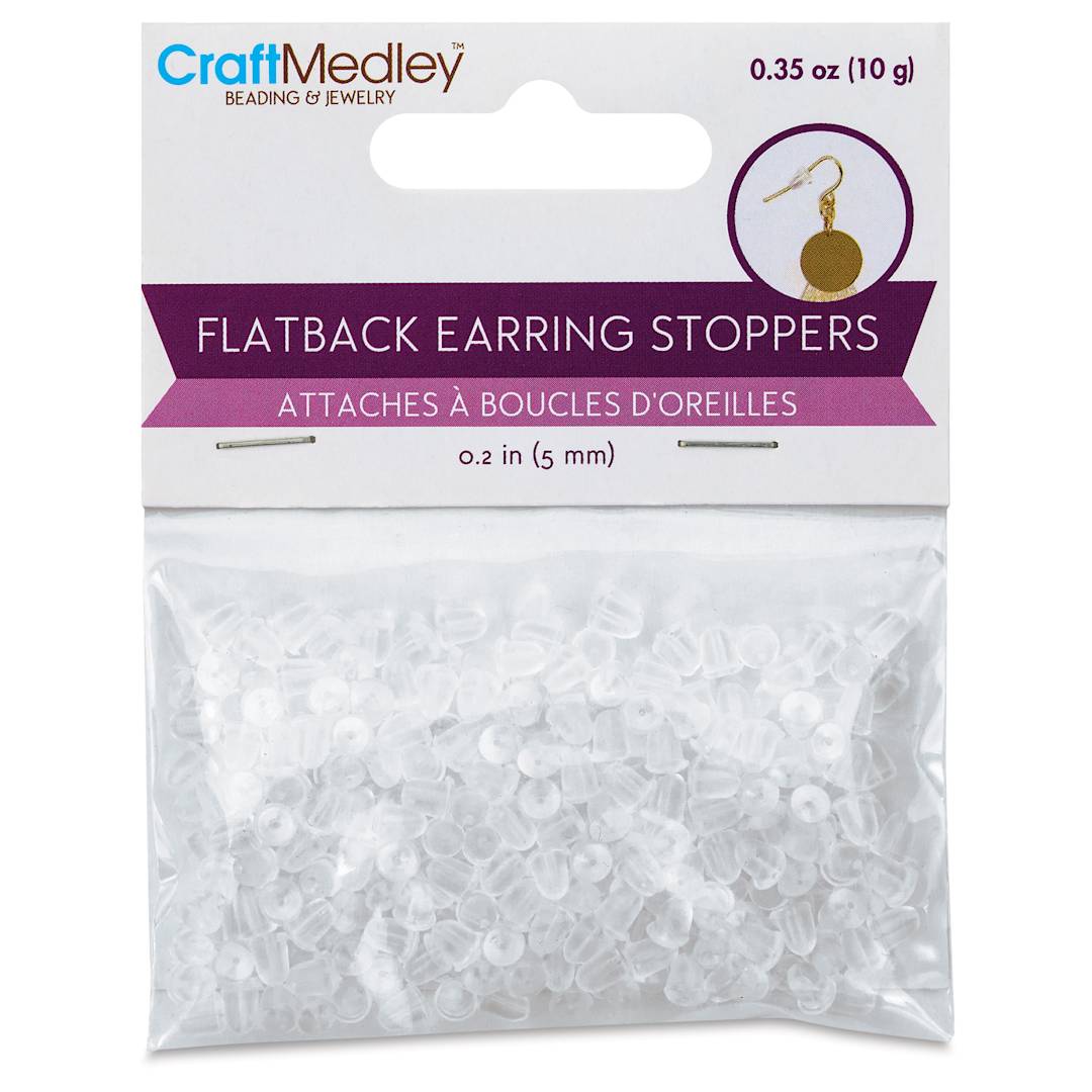 Open in modal - Craft Medley Flatback Earring Stoppers - Clear, 5 mm, Pkg of 200 front of packaging