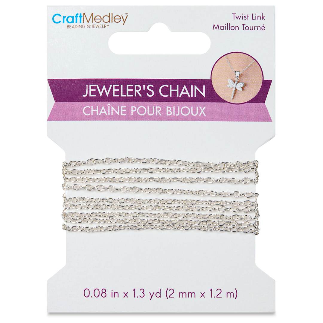 Open in modal - Craft Medley Jeweler's Chain - Silver Twist, 0.08" x 1.3 yd front of packaging