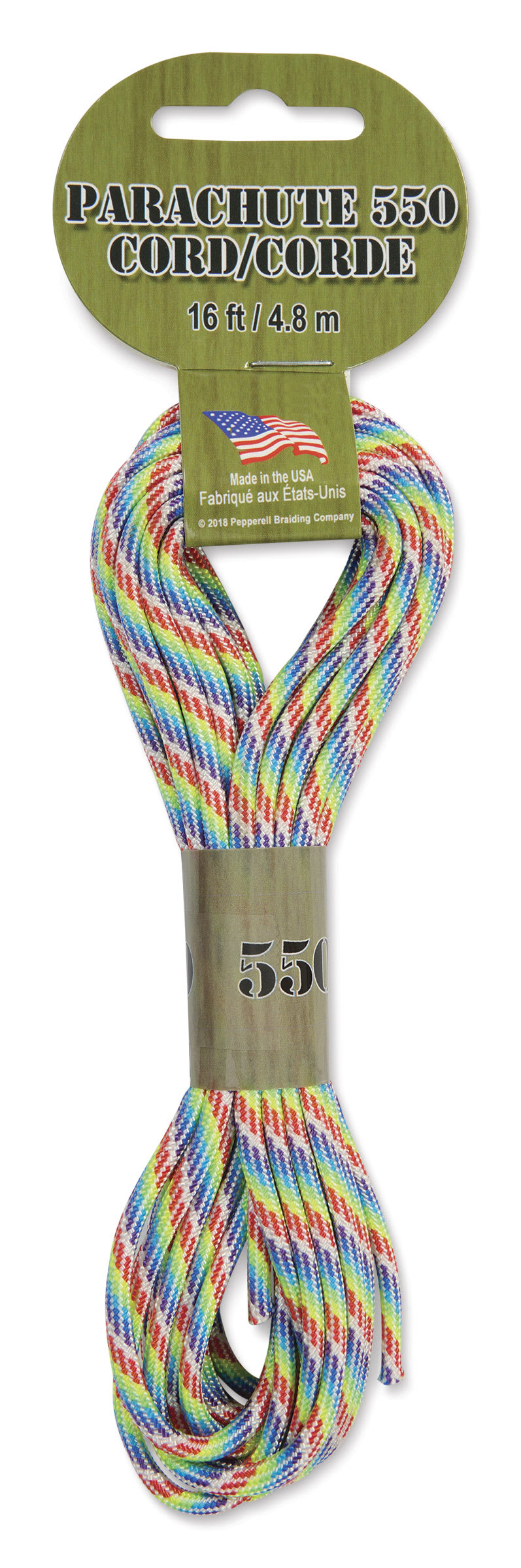 Open in modal - Pepperell Parachute 550 Cord - Rainbow, 16 ft - front of packaging