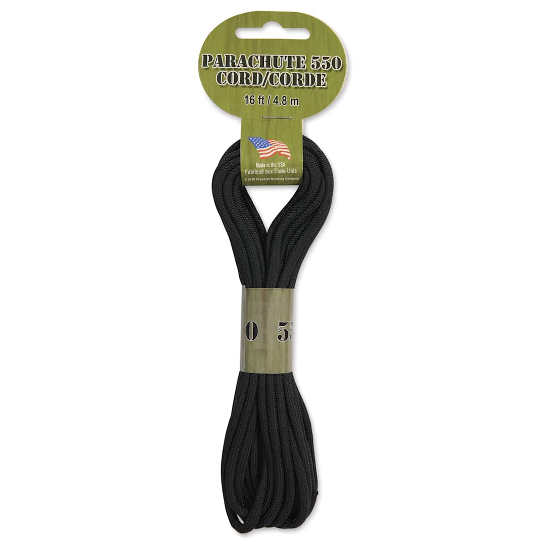 Open in modal - Pepperell Parachute 550 Cord - Black, 16 ft - front of packaging
