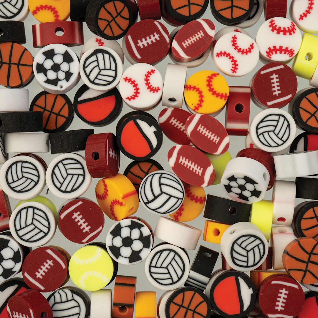 Open in modal - John Bead Craft Beads Clay Shapes - Sports Mix - close-up