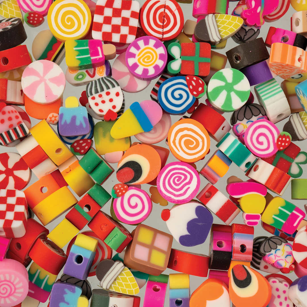 Open in modal - John Bead Craft Beads Clay Shapes - Candy Mix, Pkg of 120 - close-up