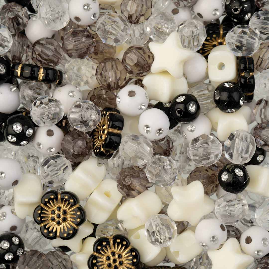 Open in modal - John Bead Craft Beads Star Mix - Black and White, 70 g