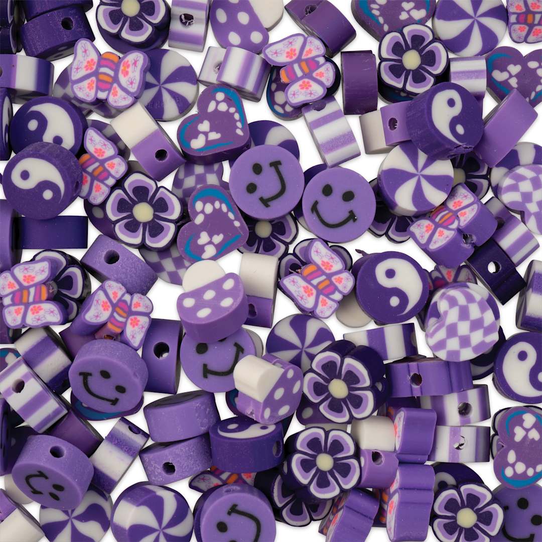 Open in modal - John Bead Craft Beads Clay Shapes - Purple Mix - close-up