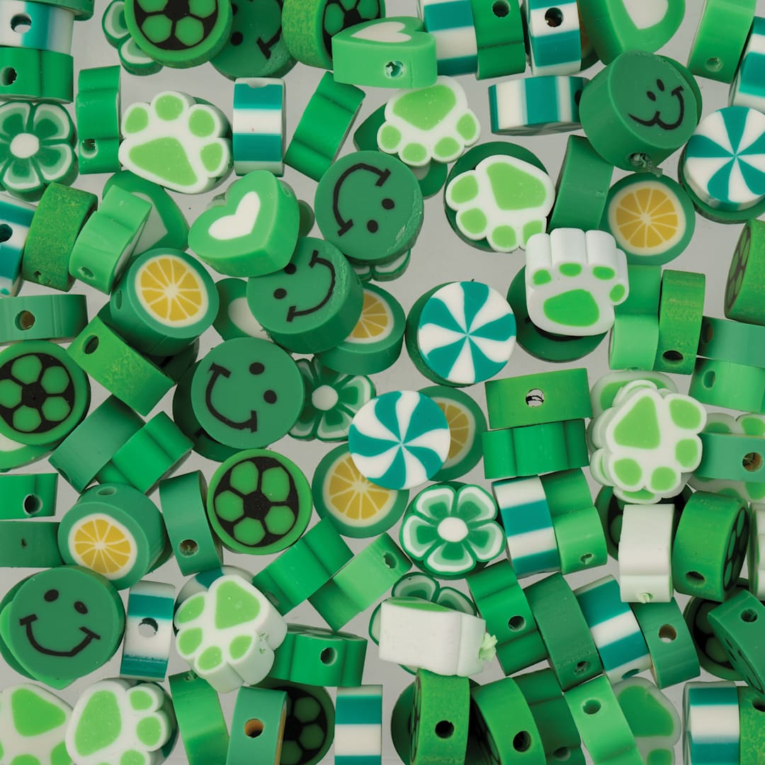 Open in modal - John Bead Craft Beads Clay Shapes - Green Mix, Pkg of 120