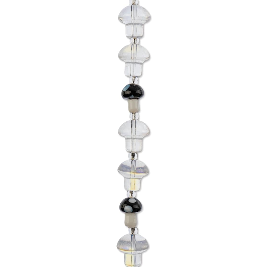 Open in modal - John Bead Crystal Lane DIY Glass Garden Bead Single Strand - Mushrooms, Clear and Black