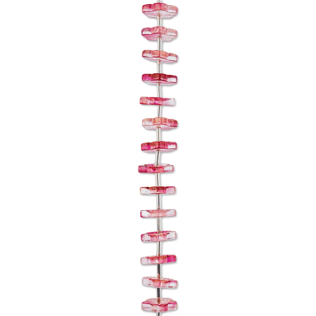 Open in modal - John Bead Crystal Lane DIY Glass Garden Bead Single Strand - Flower Caps, Red