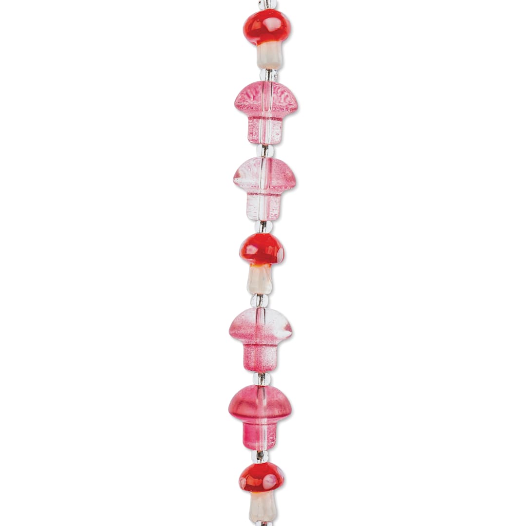 Open in modal - John Bead Crystal Lane DIY Glass Garden Bead Single Strand - Mushrooms, Pink and Red