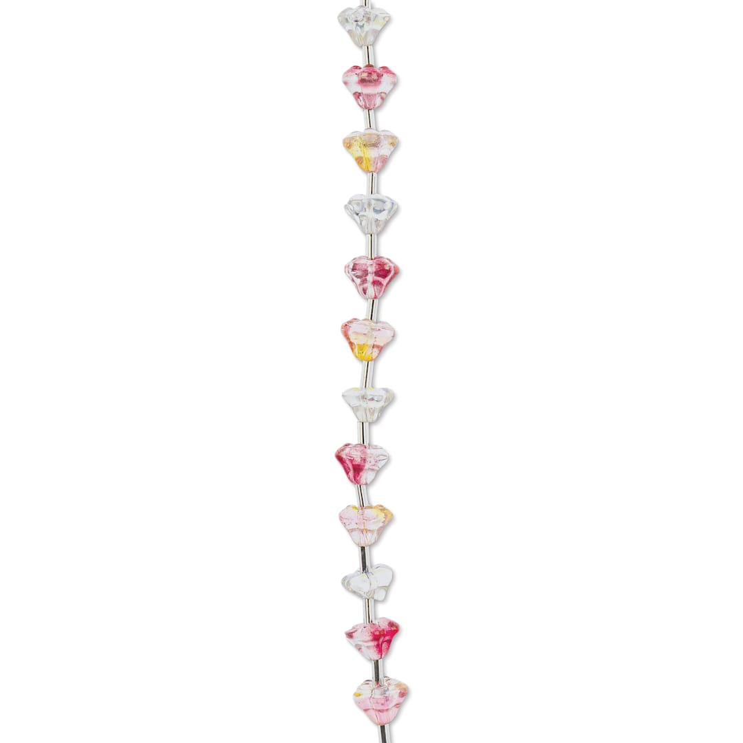 Open in modal - John Bead Crystal Lane DIY Glass Garden Bead Single Strand - Flowers, Pink and Yellow