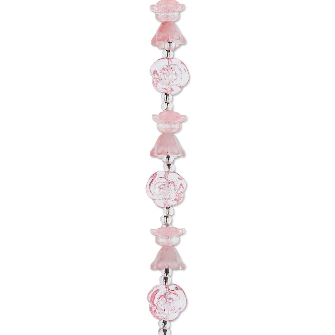 Open in modal - John Bead Crystal Lane DIY Glass Garden Bead Single Strand - Flowers, Roses, and Tulips, Pink