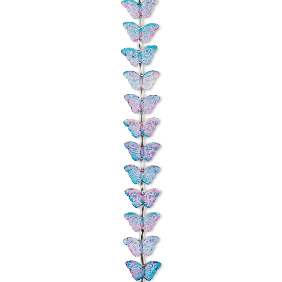Open in modal - John Bead Crystal Lane DIY Glass Garden Bead Single Strand - Butterflies, Purple and Blue