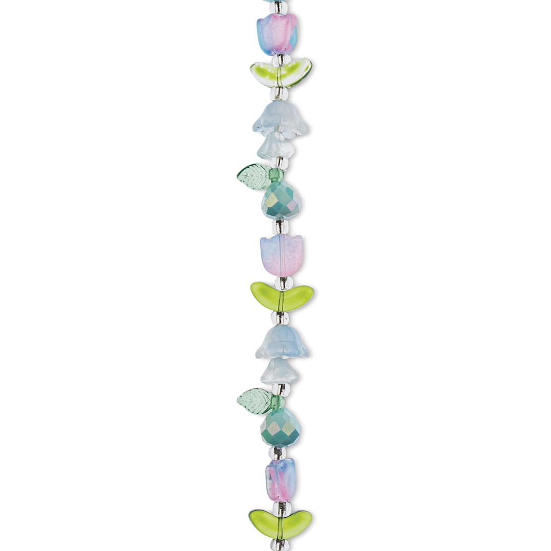 Open in modal - John Bead Crystal Lane DIY Glass Garden Bead Single Strand - Tulips, Leaves, and Pears, Assorted Colors