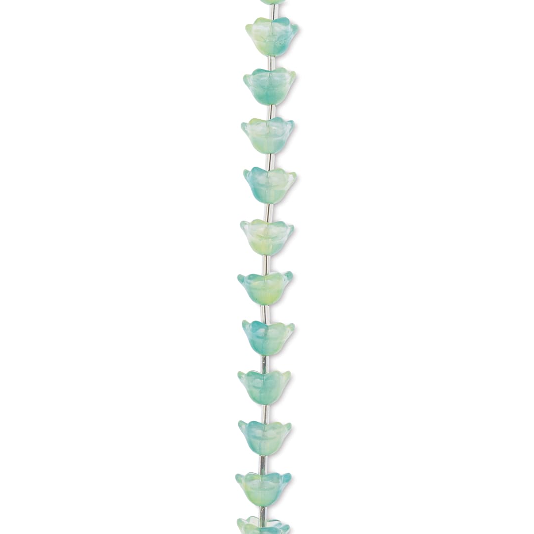 Open in modal - John Bead Crystal Lane DIY Glass Garden Bead Single Strand - Tulips, Green and Blue